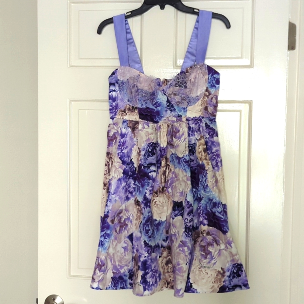 Elisabetta Franchi Mini dress with purple peony print size 42 EU Italia